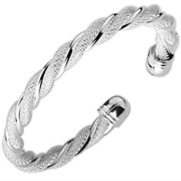 Women's Braided Cuff Bangle Bracelet with Interwoven Mesh Detailing - Picture 1 of 4